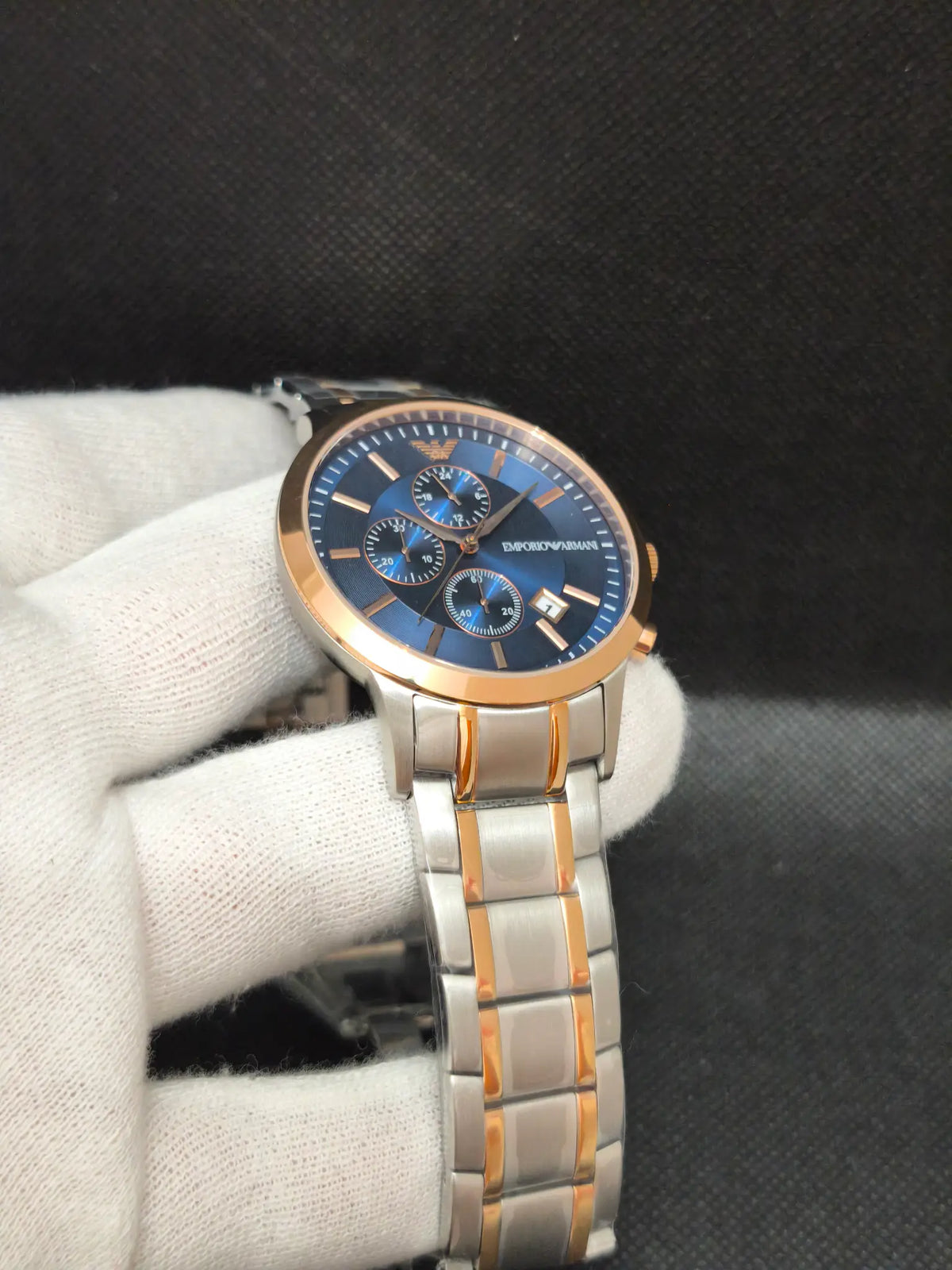 Reloj Emporio Armani Renato AR80025 – Cronógrafo Hombre 43 mm Esfera azul y acero bicolor