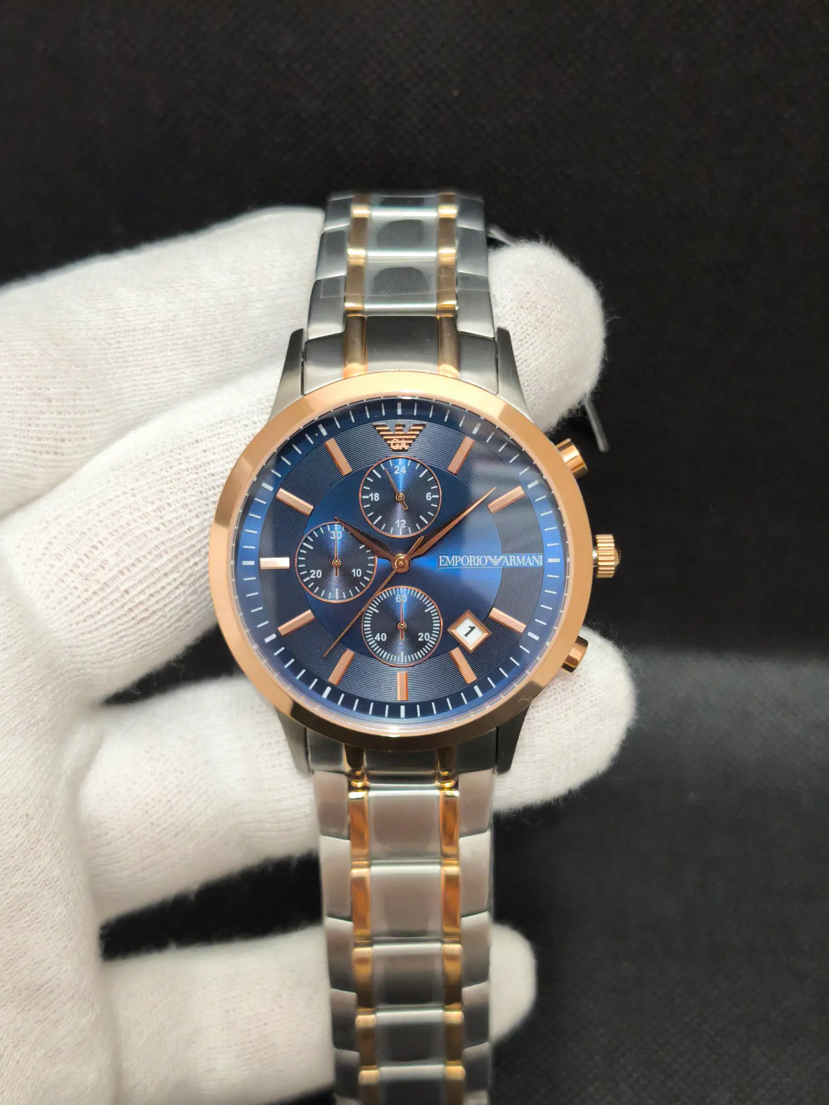 Reloj Emporio Armani Renato AR80025 – Cronógrafo Hombre 43 mm Esfera azul y acero bicolor