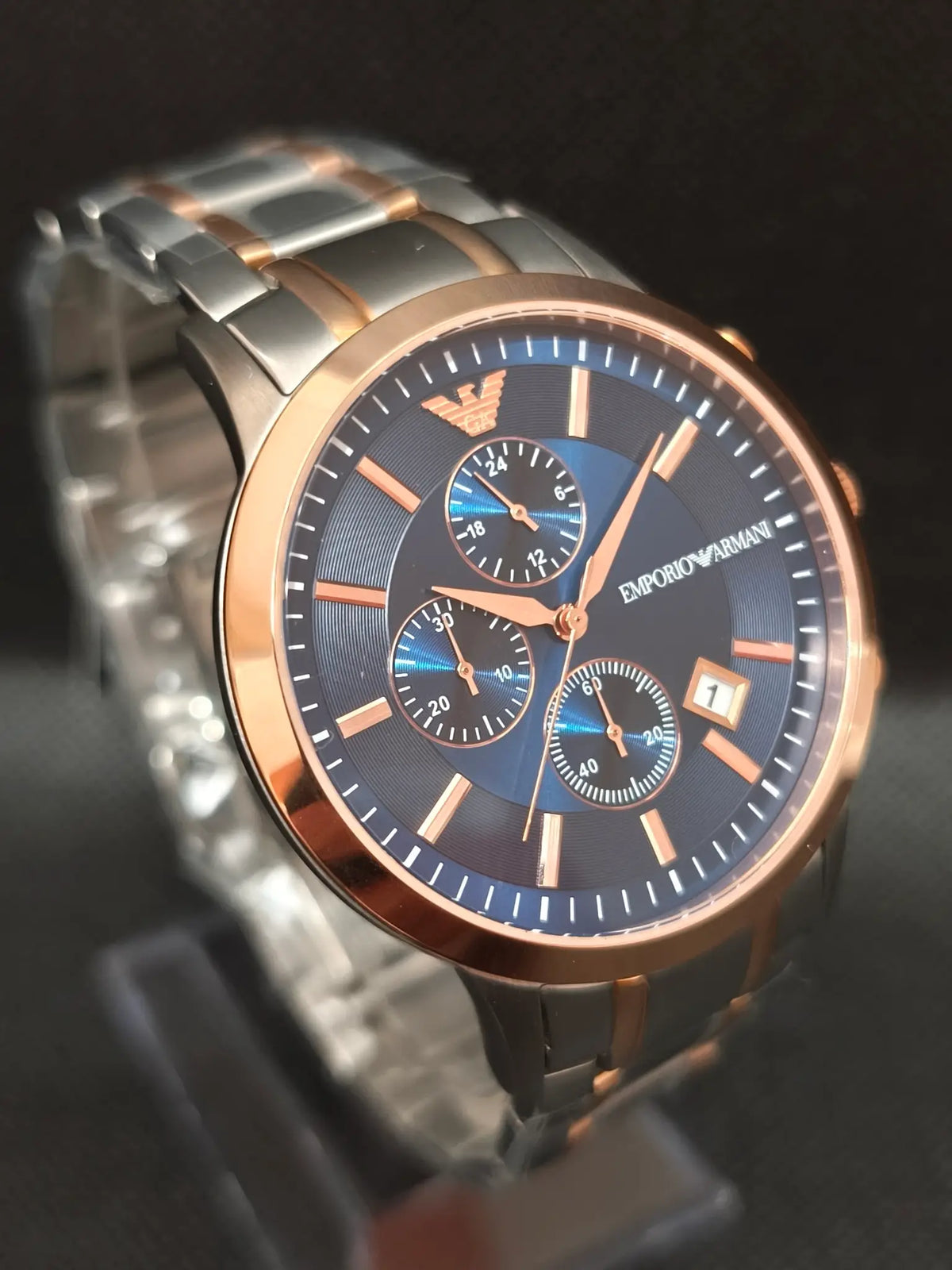 Reloj Emporio Armani Renato AR80025 – Cronógrafo Hombre 43 mm Esfera azul y acero bicolor
