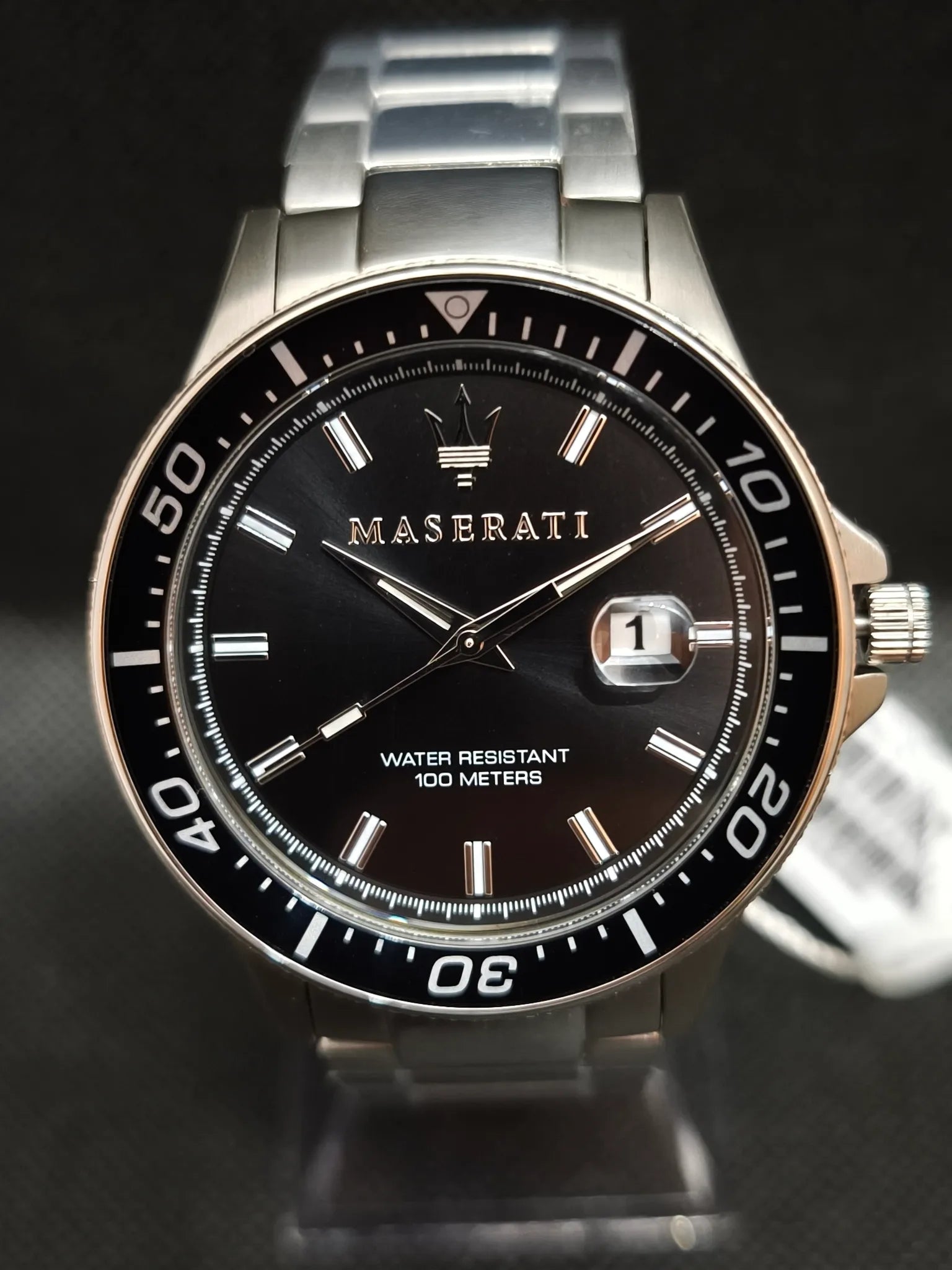 Reloj Maserati Sfida R8853140002, frontal con esfera negra