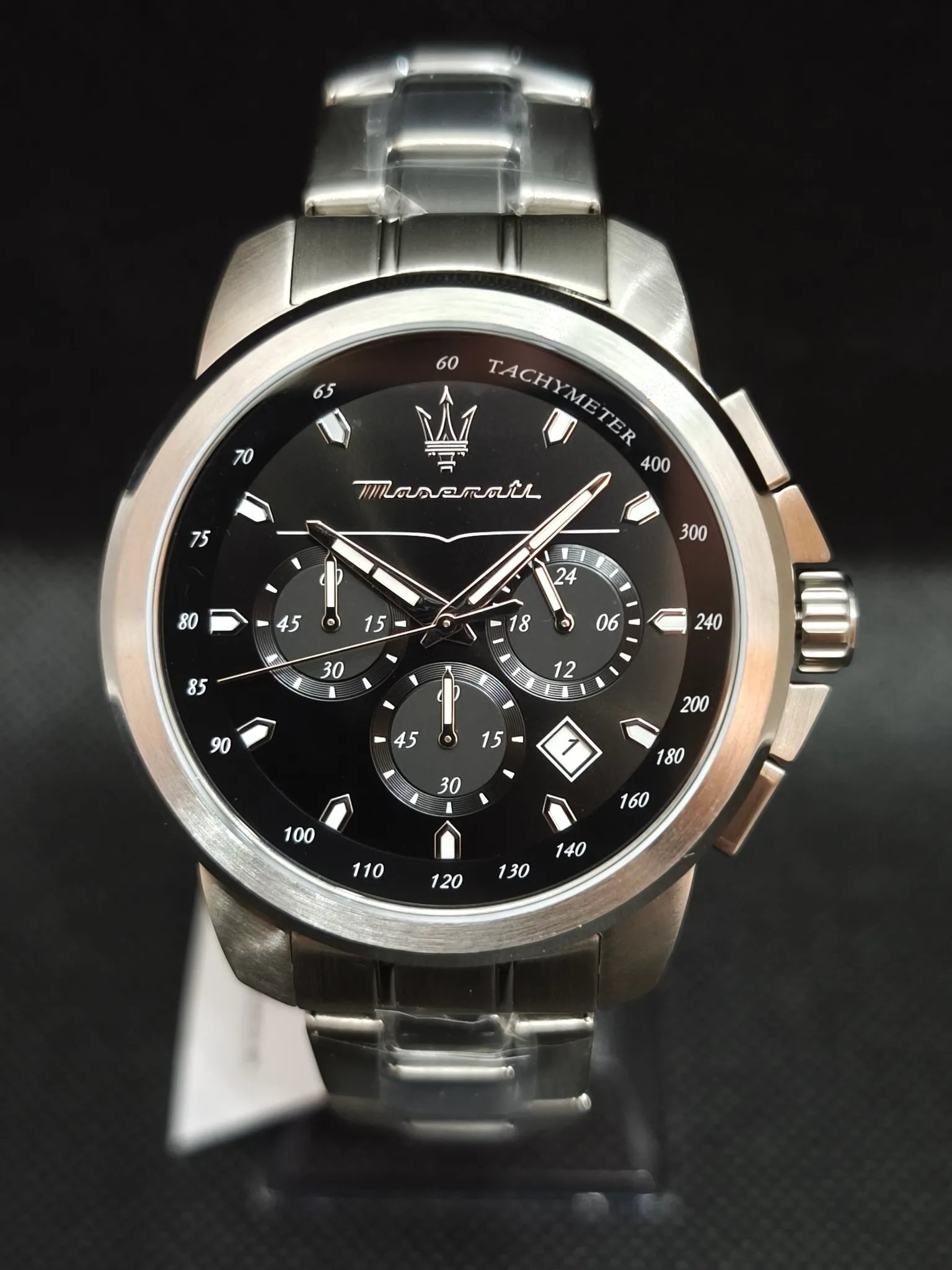 Reloj Maserati Successo R8873621001 cronógrafo de hombre con esfera negra y brazalete de acero