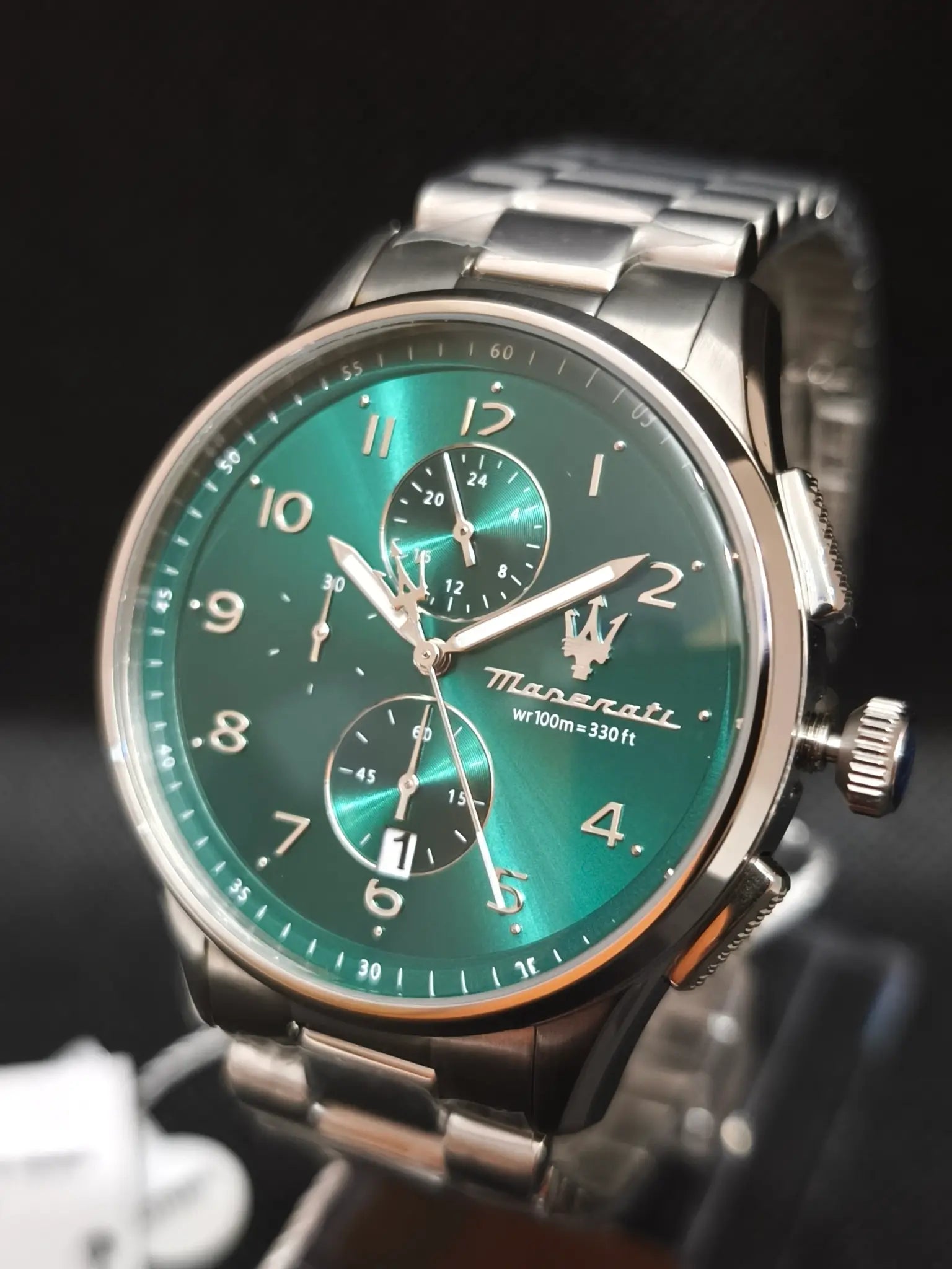 Reloj Maserati Sorpasso R8873624006 cronógrafo hombre 42 mm esfera verde Sunray vista frontal