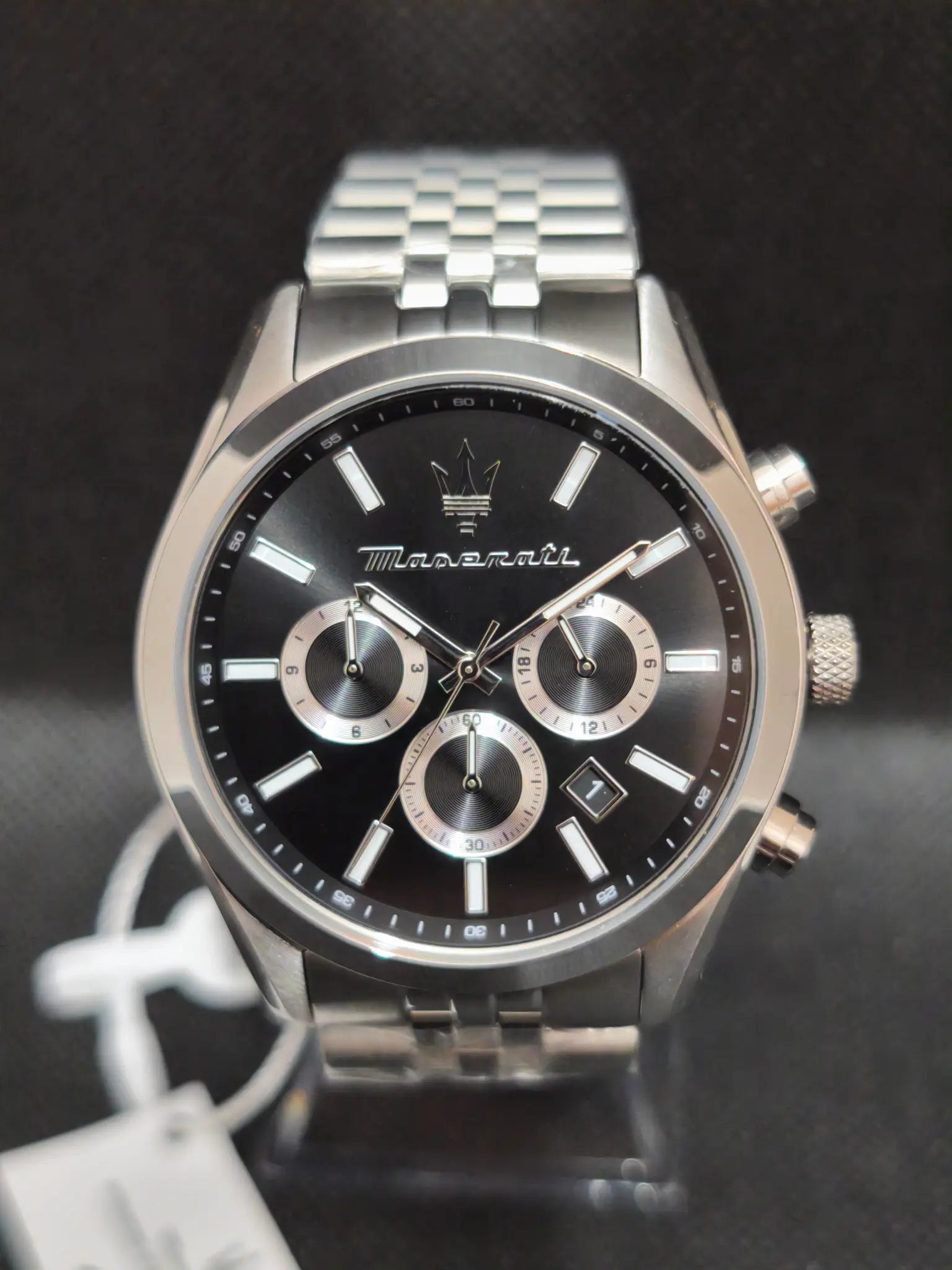 Reloj Maserati Attrazione R8853151022 cronógrafo hombre 43 mm esfera negra acero plateado