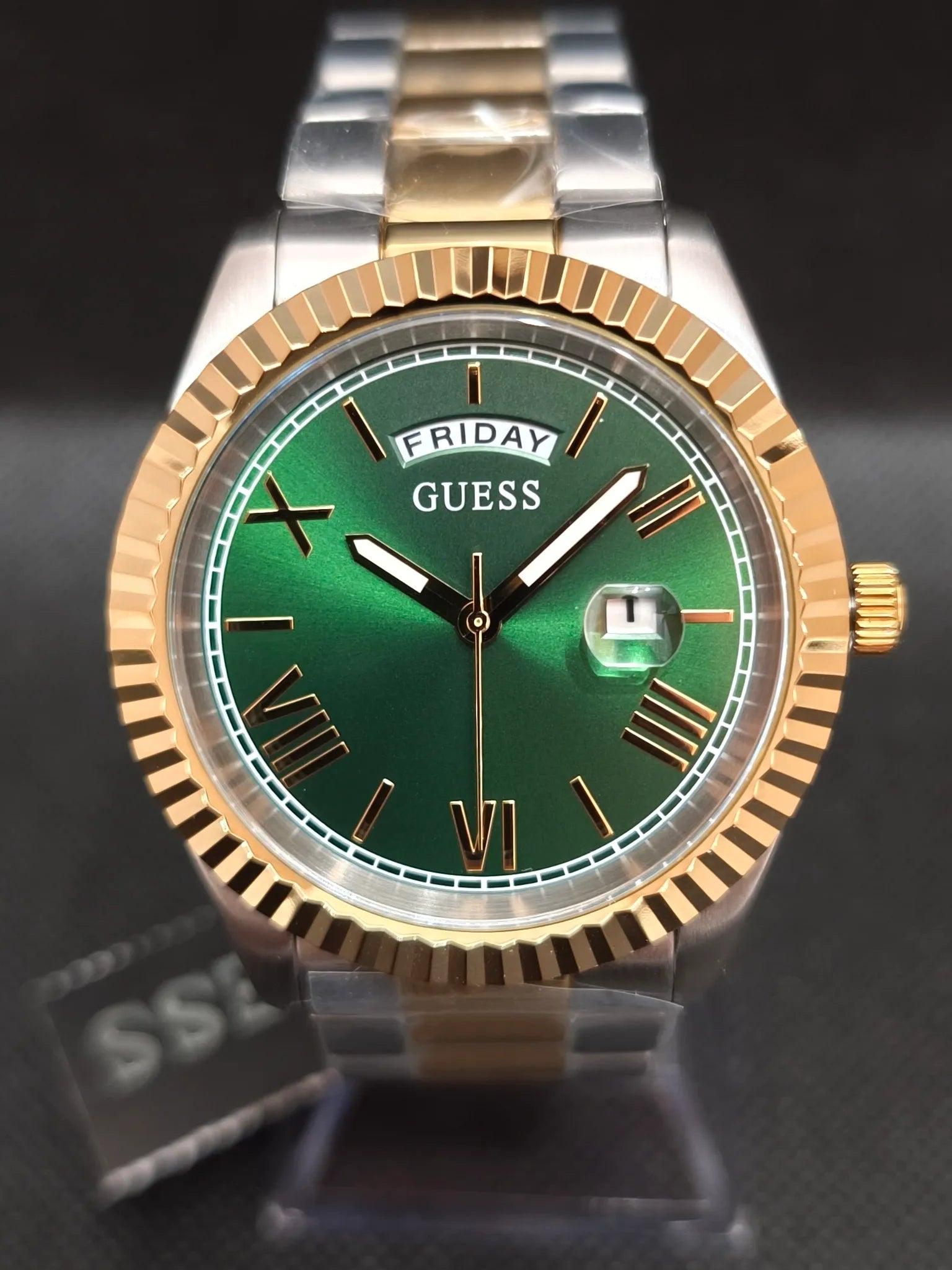 Reloj Guess Connoisseur GW0265G8 para hombre – bicolor, esfera verde, día y fecha