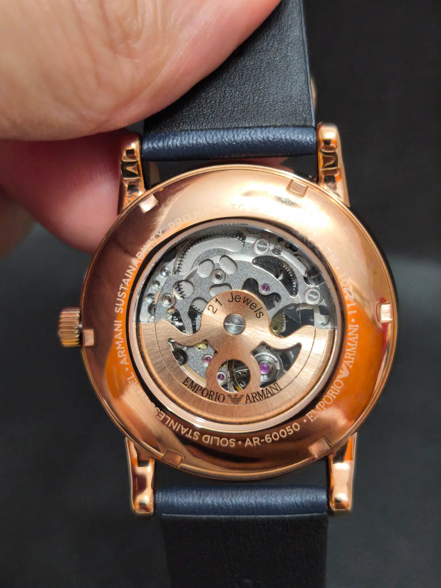 Reloj Emporio Armani Luigi Meccanico AR60050 – Automático Hombre 43 mm Azul y Oro Rosa