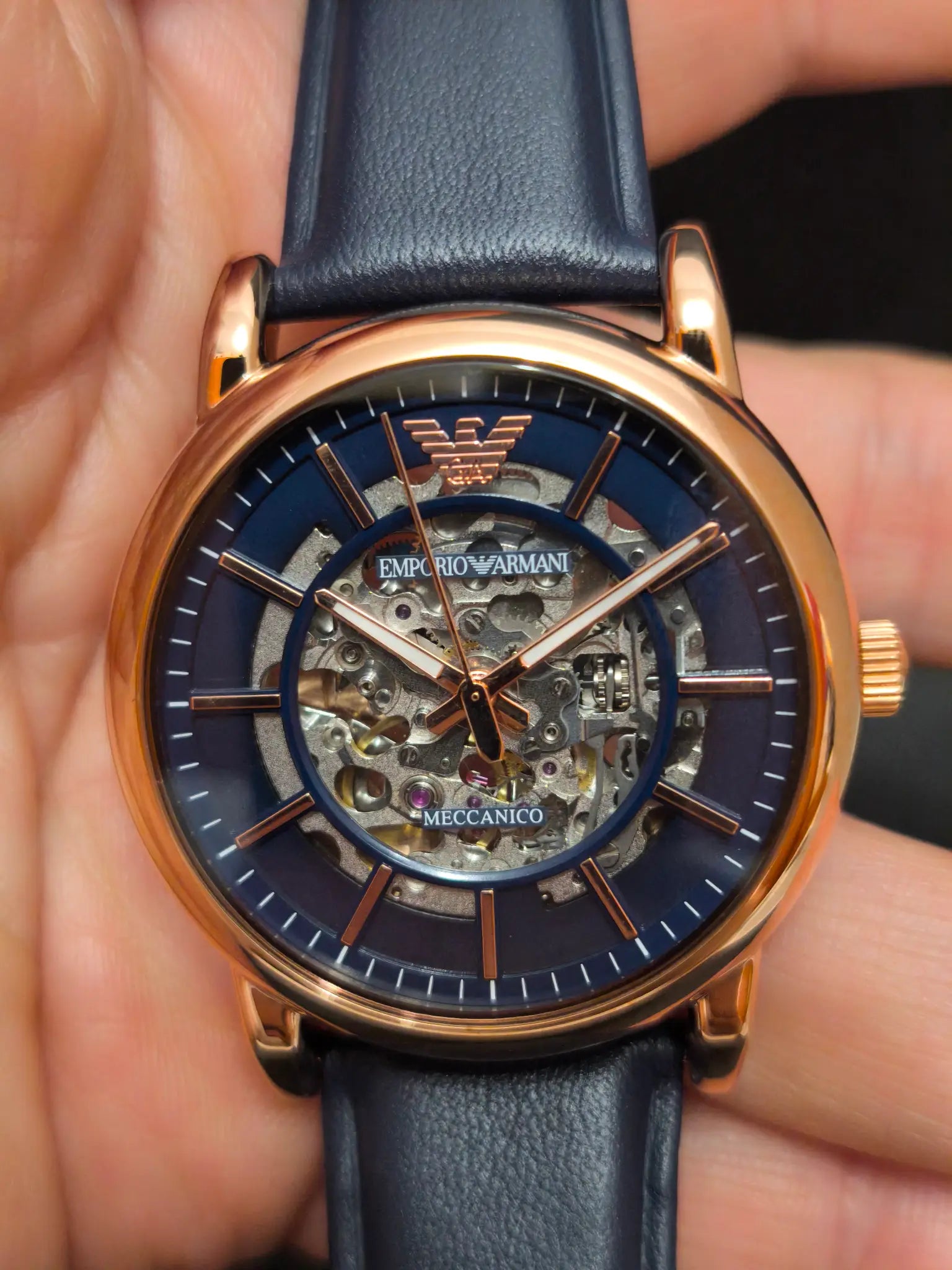 Reloj Emporio Armani Luigi Meccanico AR60050 – Automático Hombre 43 mm Azul y Oro Rosa