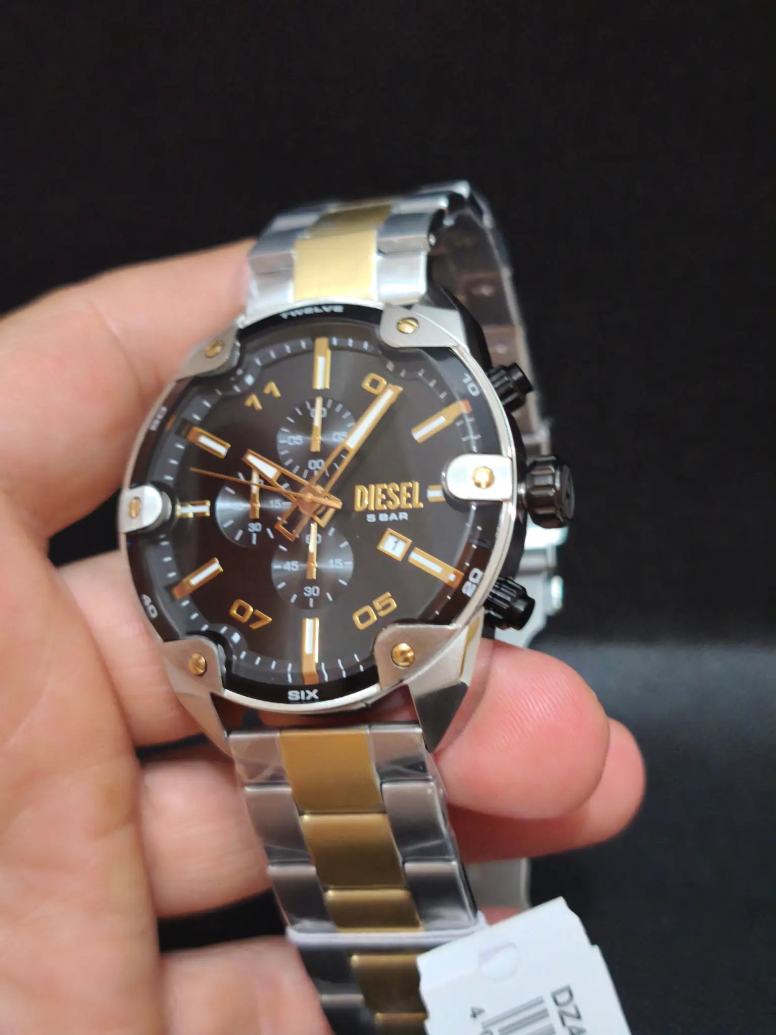 Reloj Diesel Spiked DZ4627 – Cronógrafo Hombre 49 mm Bicolor Plata Dorado