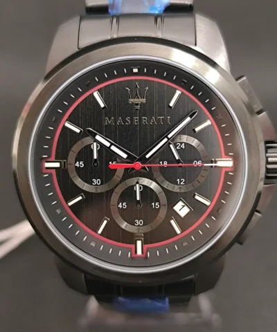 Reloj Maserati Successo R8873621014 cronógrafo hombre caja de 44 mm, esfera negra con detalles en rojo