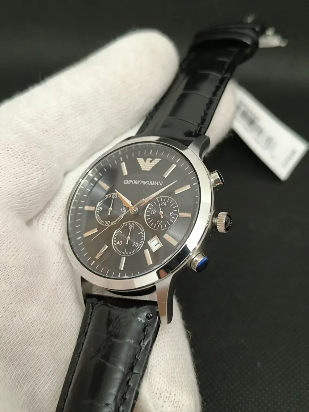 Reloj Emporio Armani AR2447 hombre, cronógrafo con caja de acero inoxidable plateada de 43 milímetros