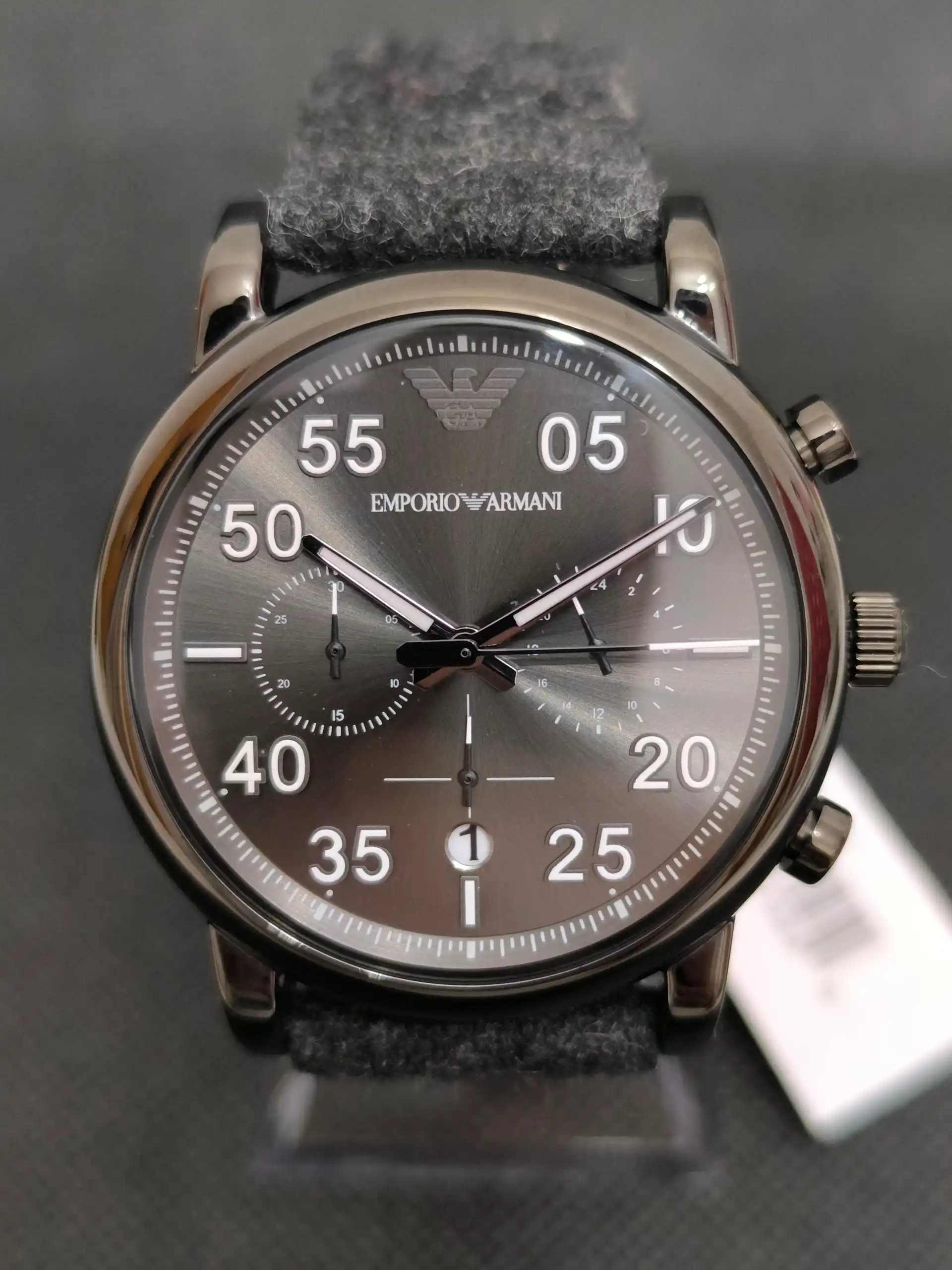 Reloj Emporio Armani AR11154 cronógrafo con caja de acero y correa de lona negra